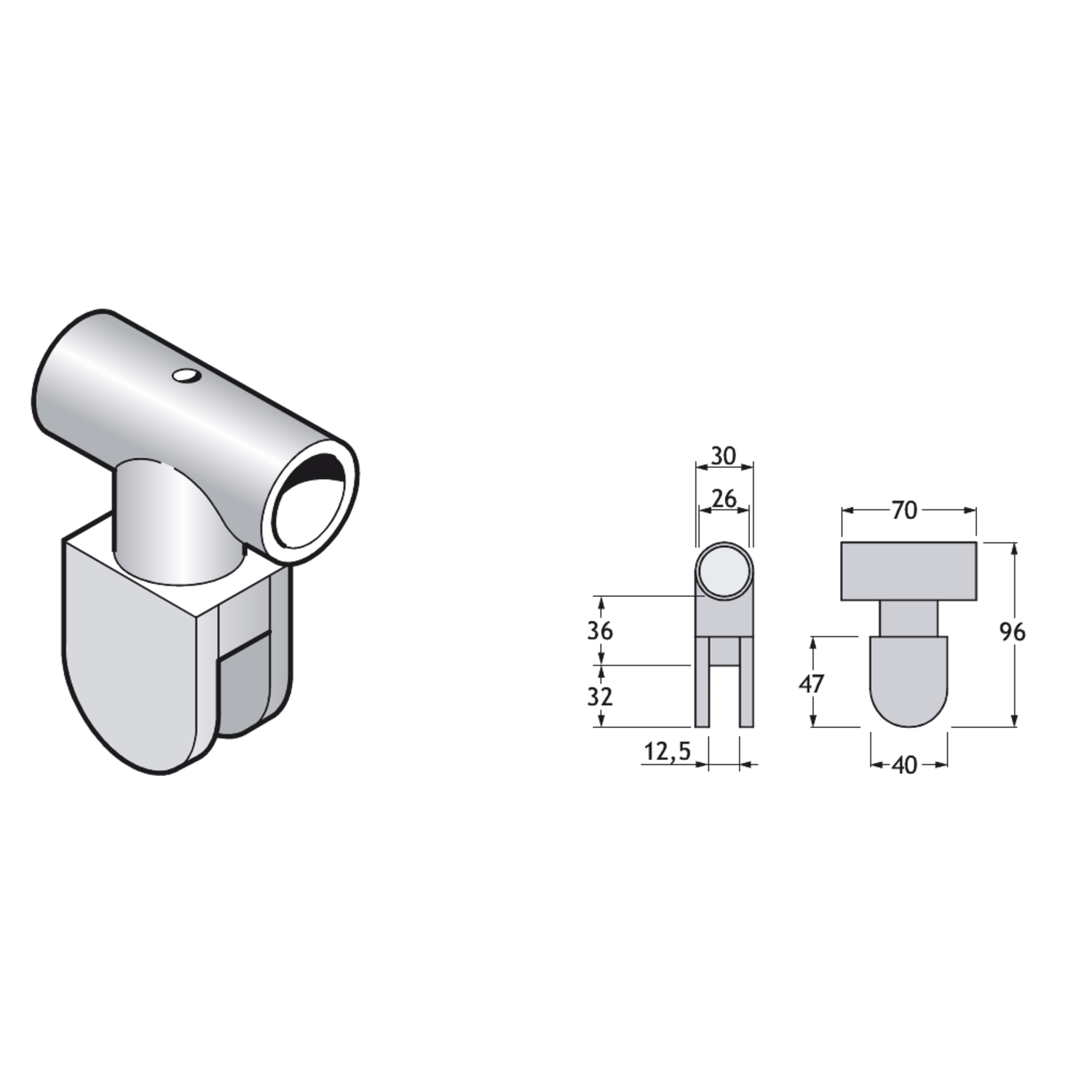 Pba 500-g rvs sat. bovenklem voor glas 10-13mm