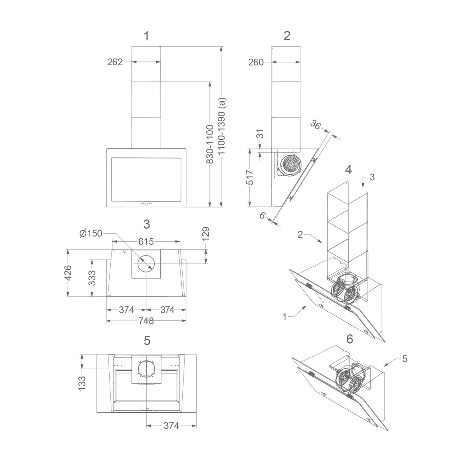 Novy Vision 75 cm zwart glas wanddampkap