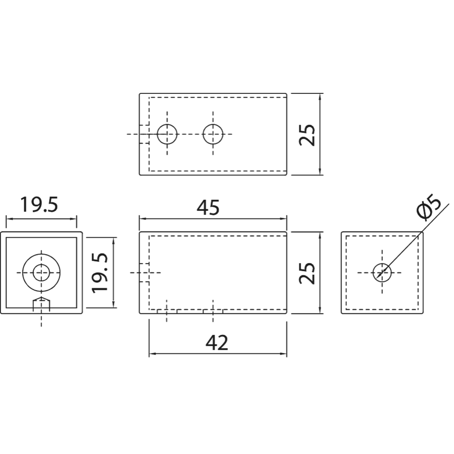 Wandbevestiging, B25 H25 L45, chroom