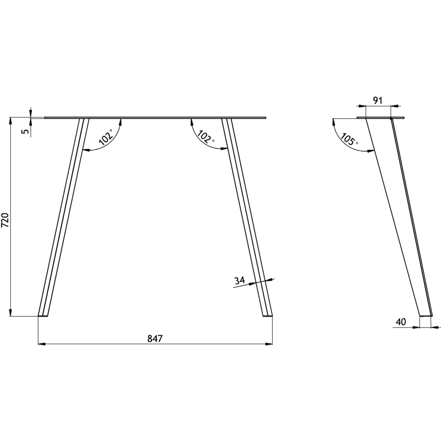 Tafelonderstel spider u 72x10x85 mat zwart