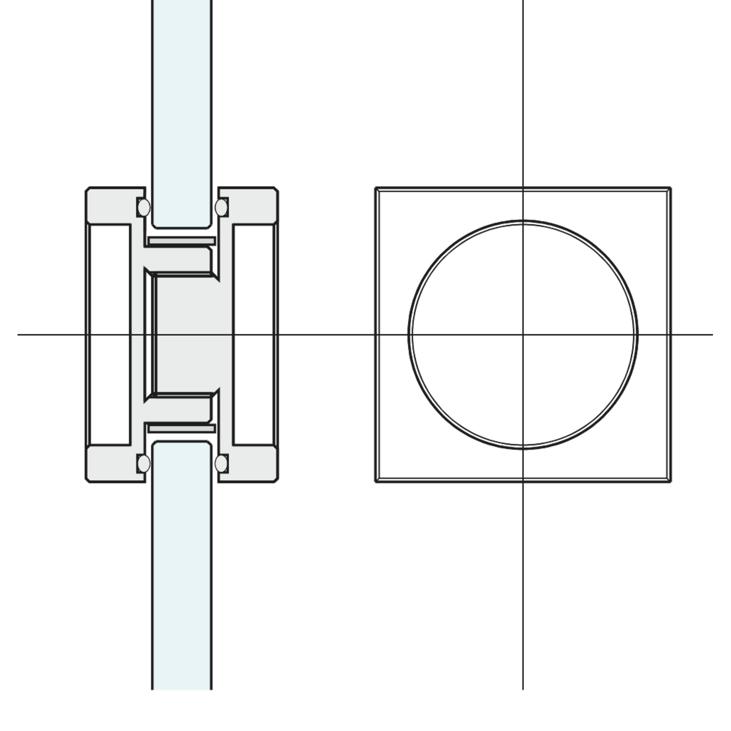 Paar vierkante handgrepen, voor 8/12 mm glas, B40 H40 L8, rvs cnc bewerkt