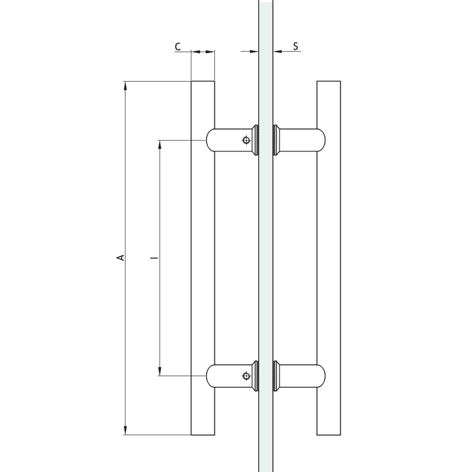 Paar ronde deurgrepen, voor 6/17.5 mm glas, B25 L800, geborsteld rvs