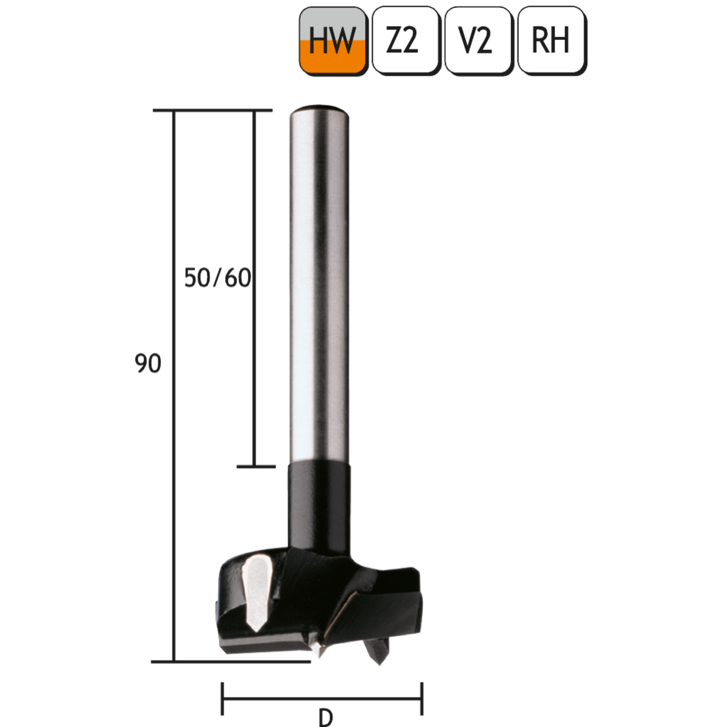 Potscharnierfrees met voorsnijders l=90 d=35