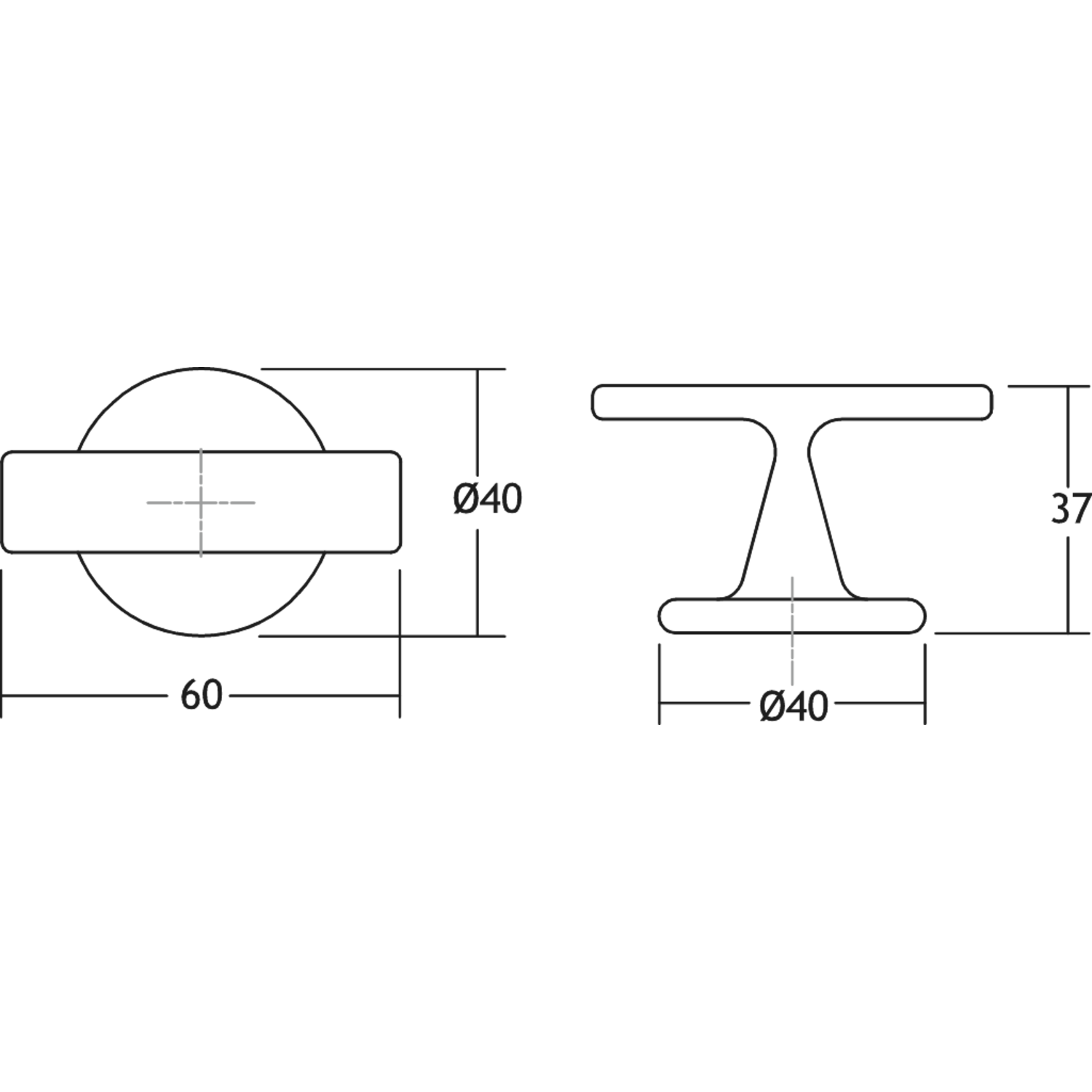 T-knop OTO L60 Ø40 zamak zwart textuur