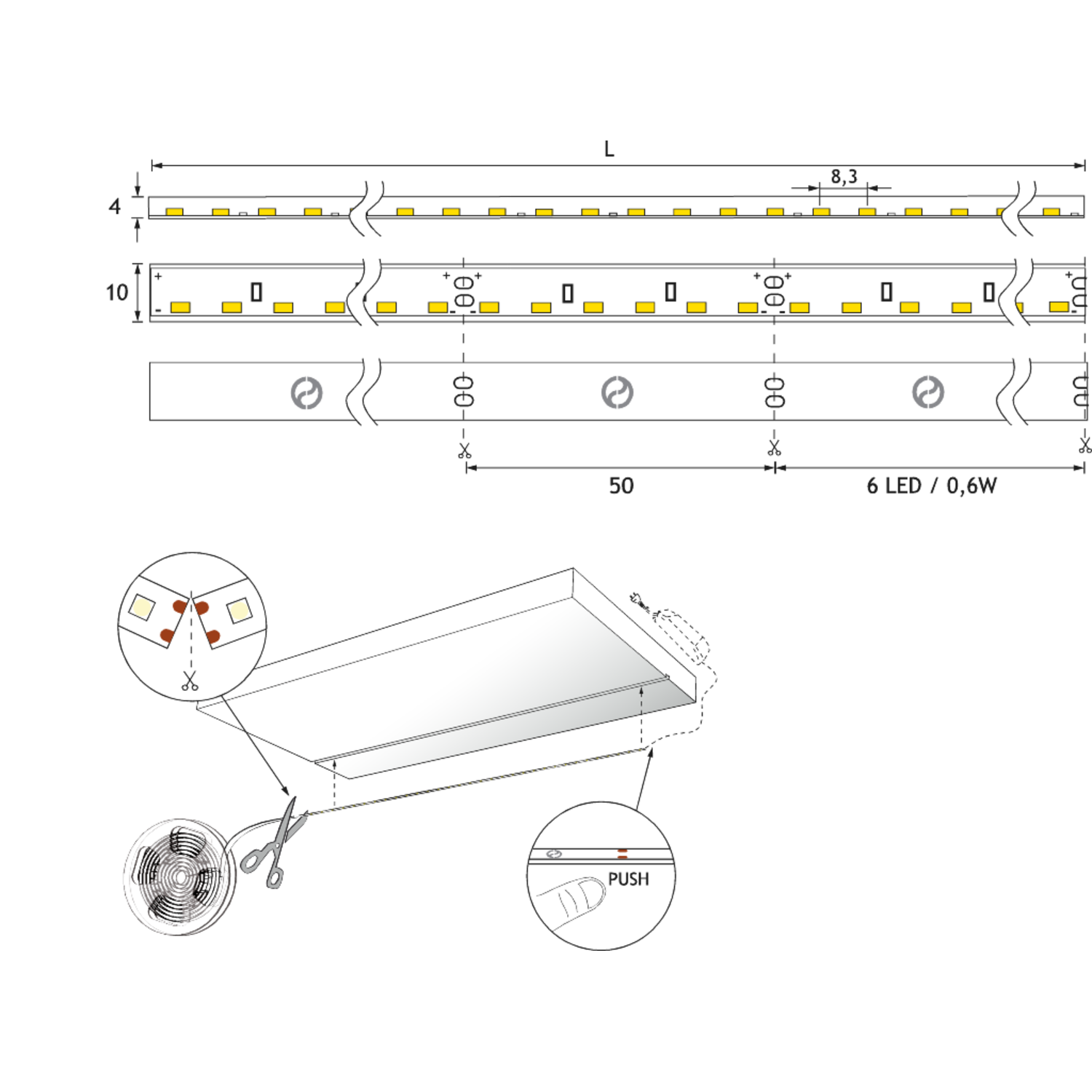 Ivo ledstrip 10x4mm 24V 30W 2500mm 3000K