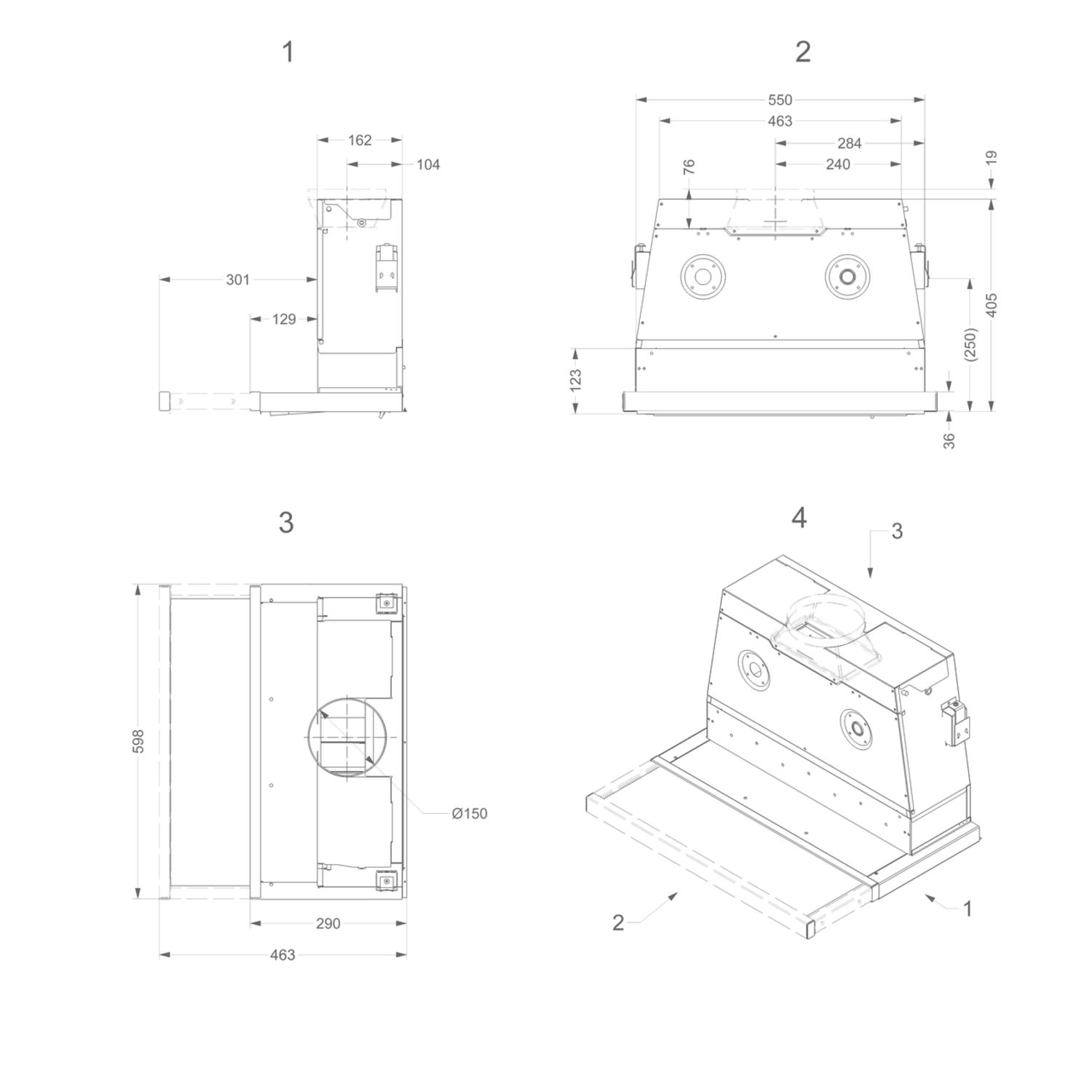 Novy telescopische dampkap 60cm RVS dub motor elec