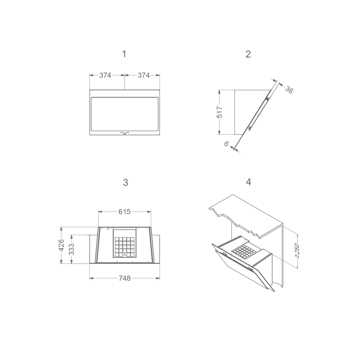 Novy Vision 75 cm wit glas wanddampkap recircul