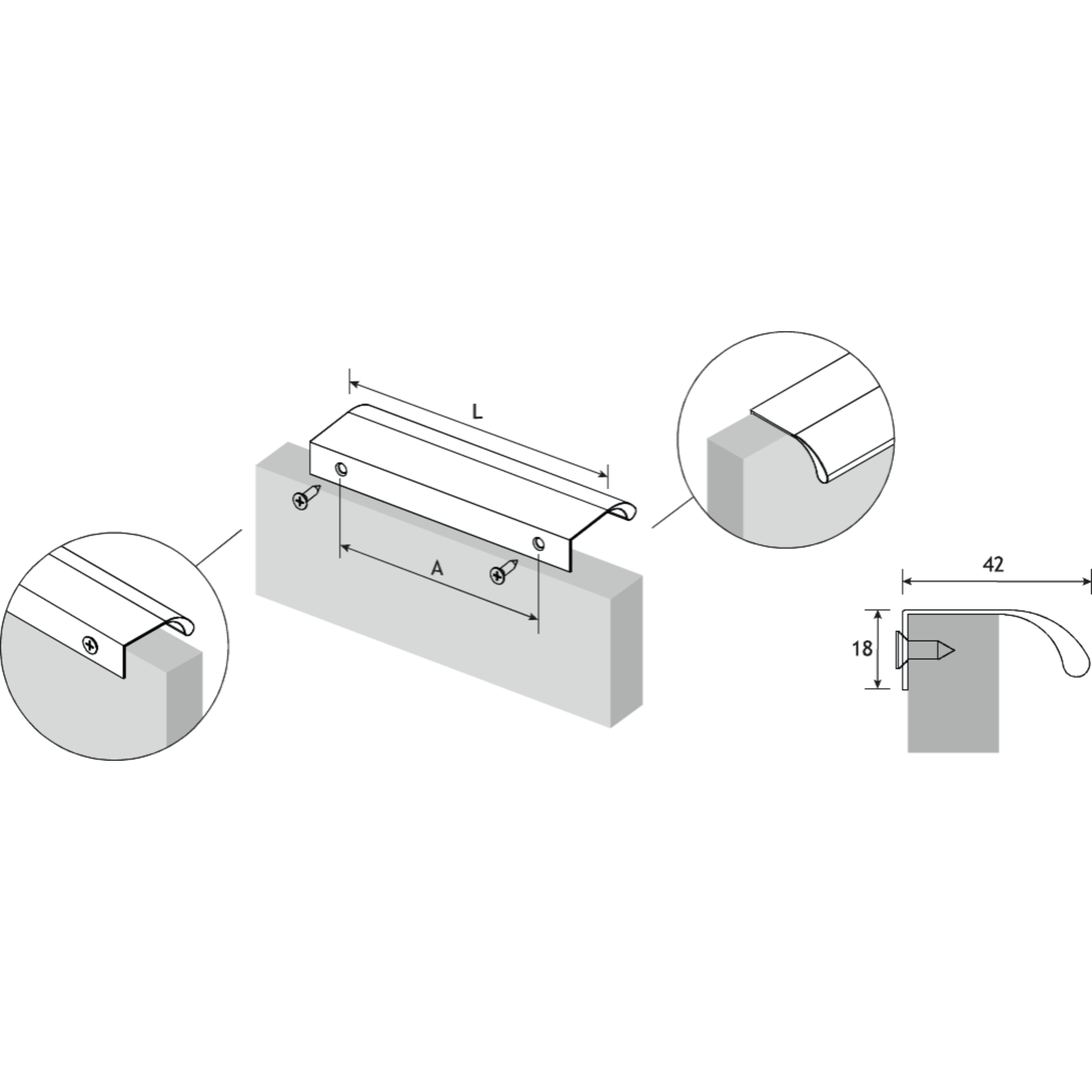 Greep ONA BA32 L50 aluminium geborsteld zwart