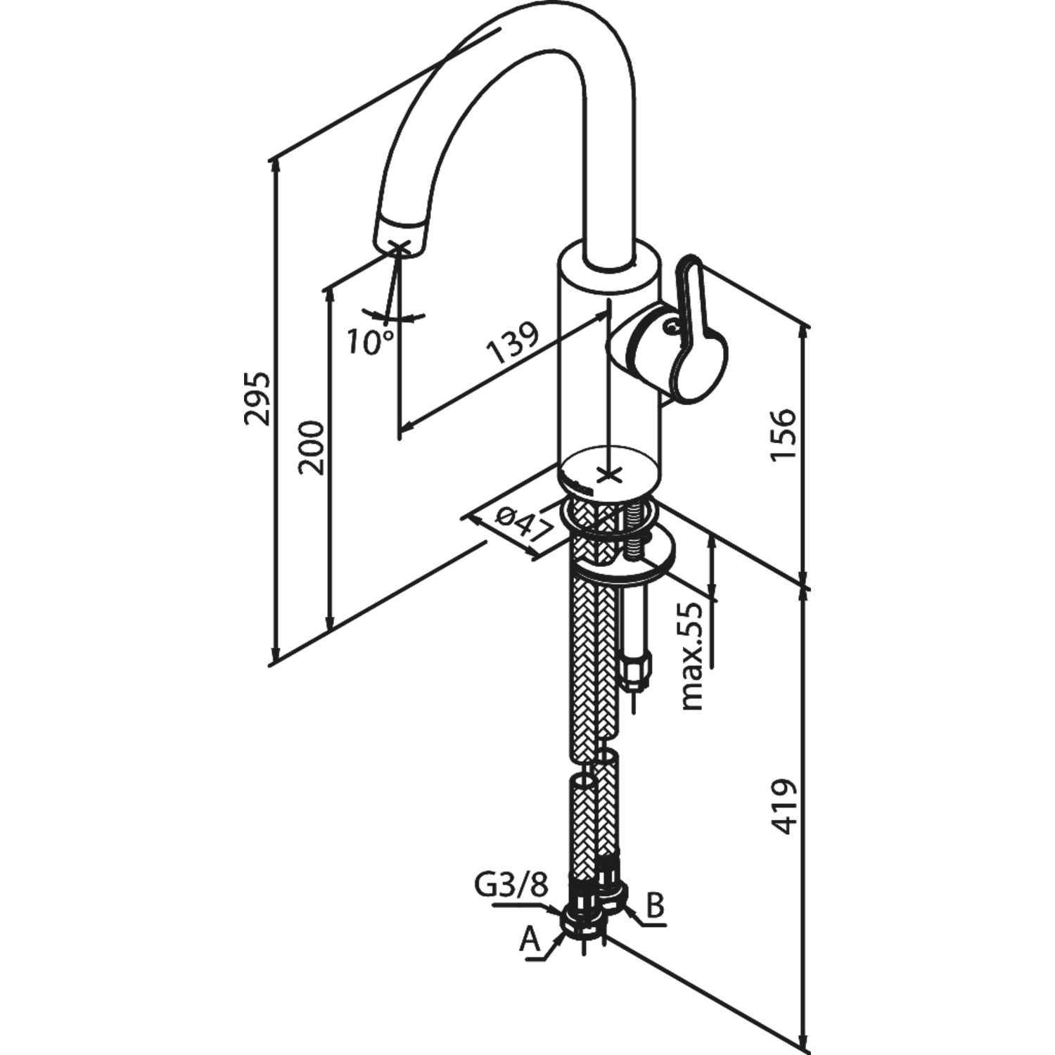 Damixa silhouet c vr wastafel medium staal