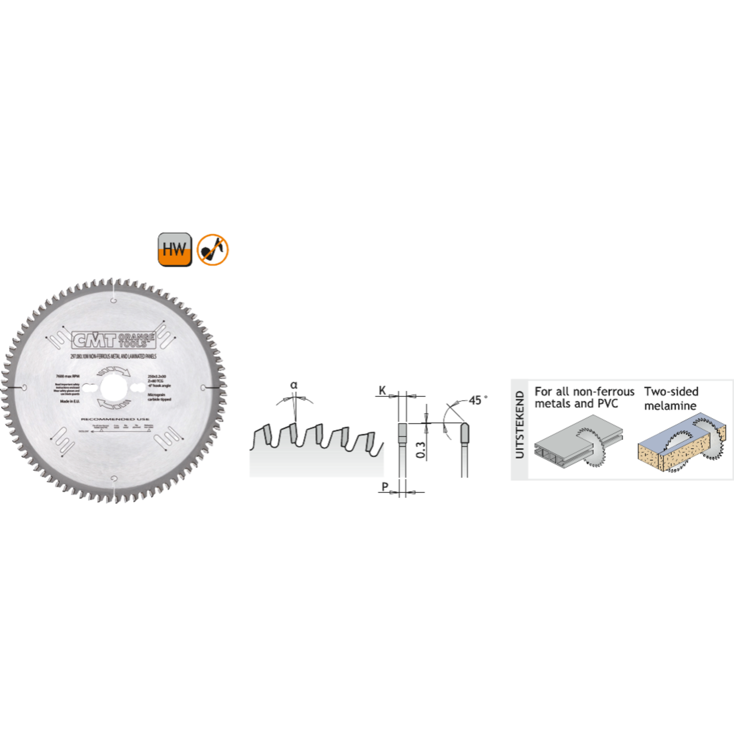 Hw zaagbl.vr non-ferro met.(alu) indust. d=190f=ø30k=2.8p=2.2z64<°=-6°neg q=hw