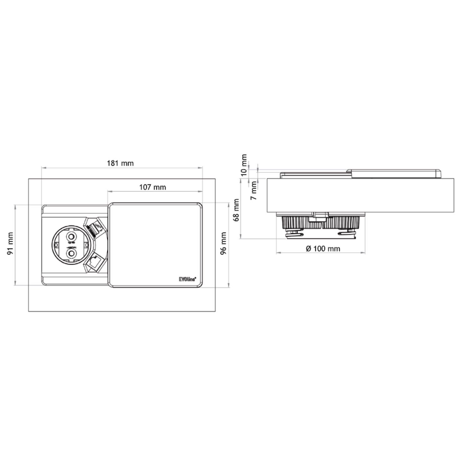 Evoline square 80 b/f + usb lader zwart