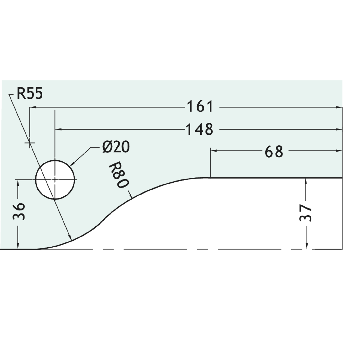 Pivot boven, voor 10/13.5 mm glas, B164 H51, geborsteld rvs