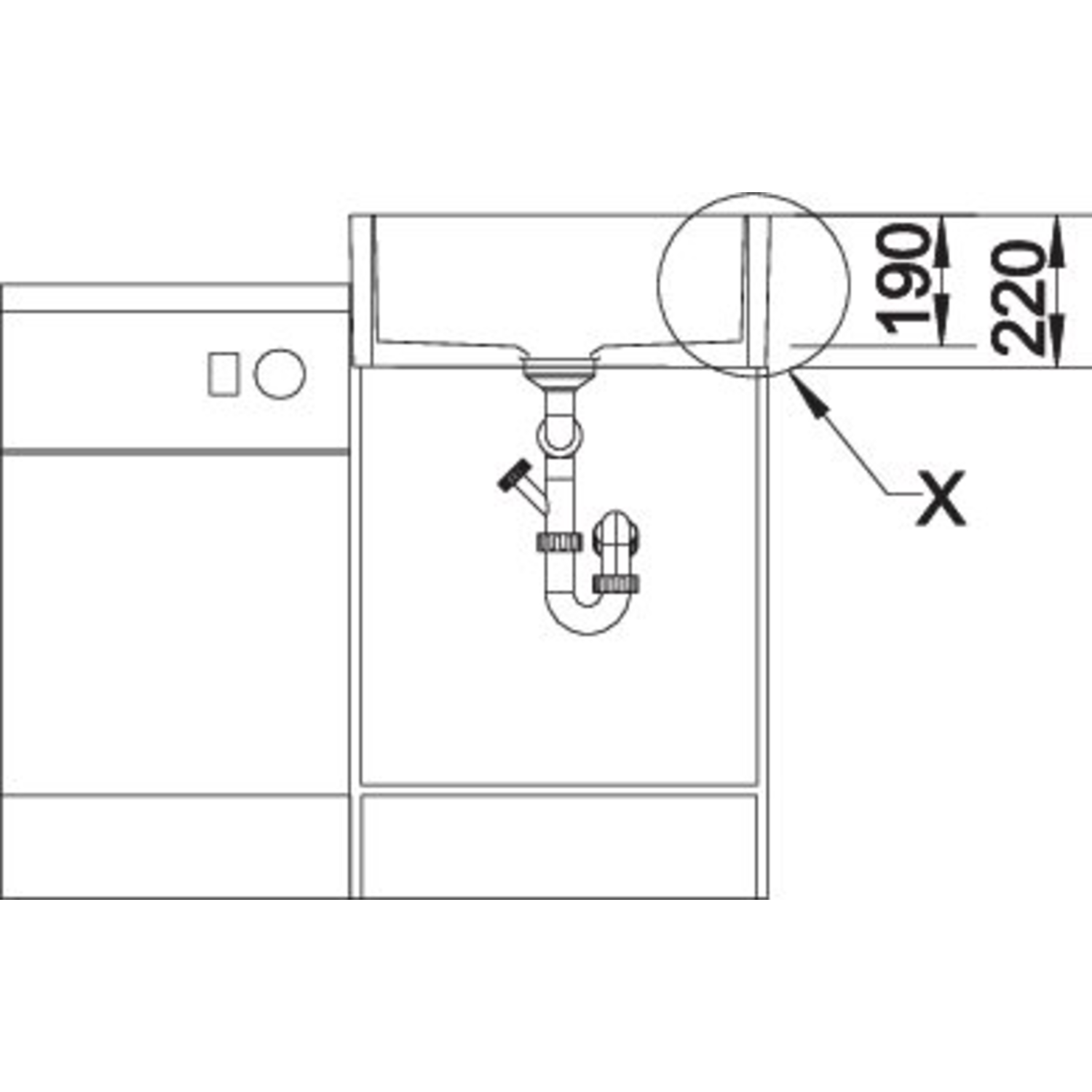 Blanco spoeltafel panor 60 krist.wit gl 2 gaten