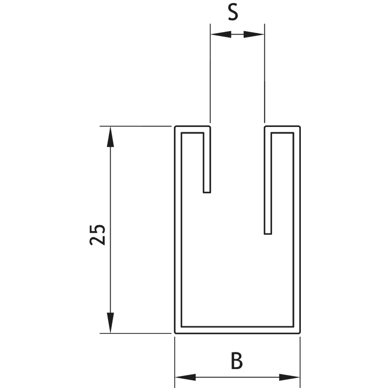 Profiel"u"rvs glans h=25mm s=12mm b=21,5mm-l3000mm