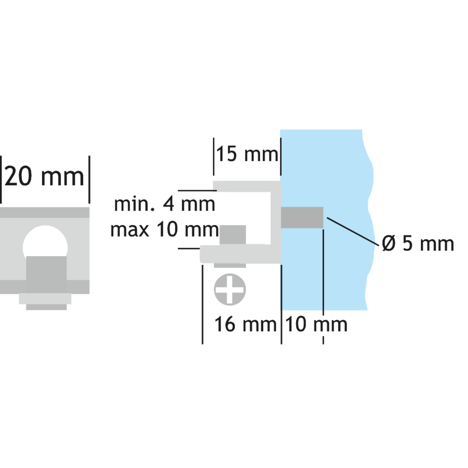 Schapdrager voor glas 5mm verstelbaar 4-10mm vernikkeld met pin