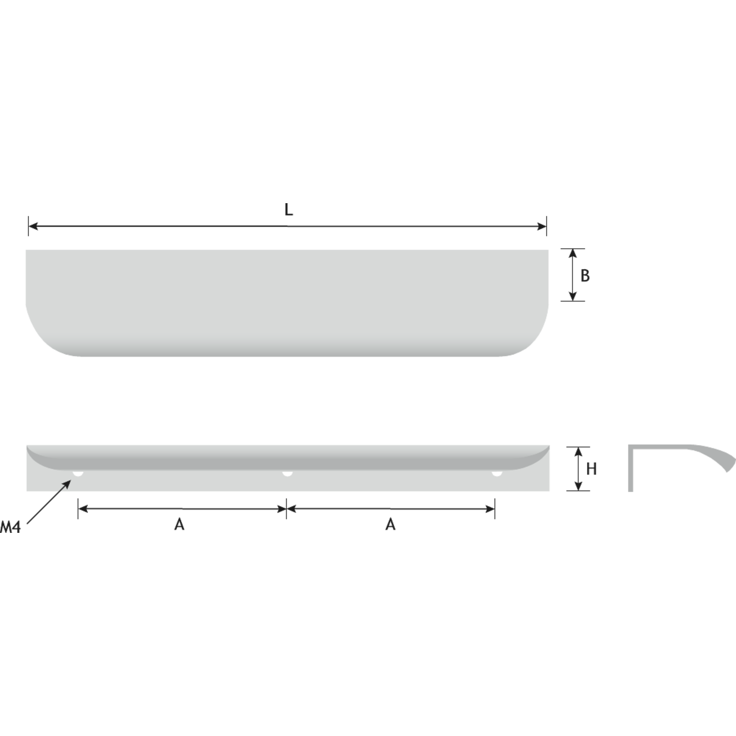Greep edge round alu RVS look ba 2x80mm L 200mm