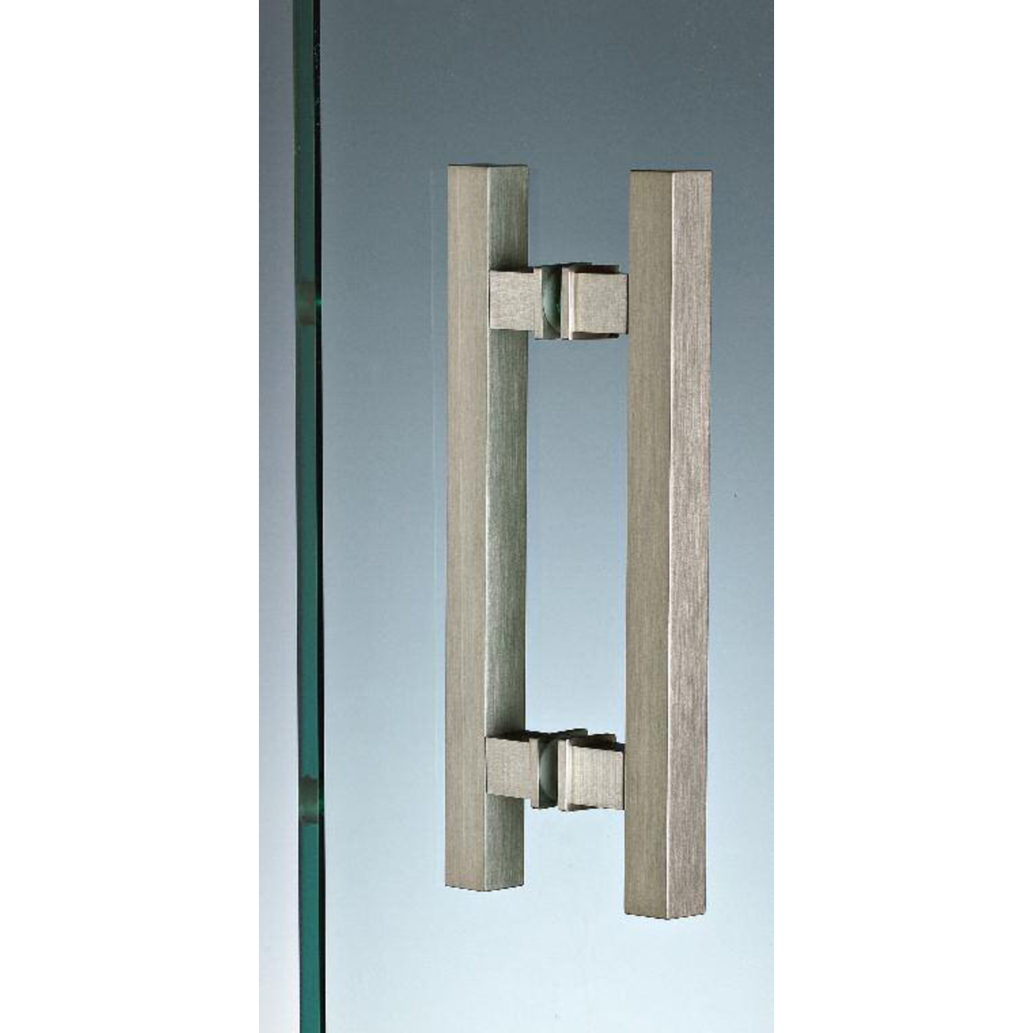 Paar vierkante deurgrepen, voor 6/12 mm glas, B15 H15 L200, mat aluminium