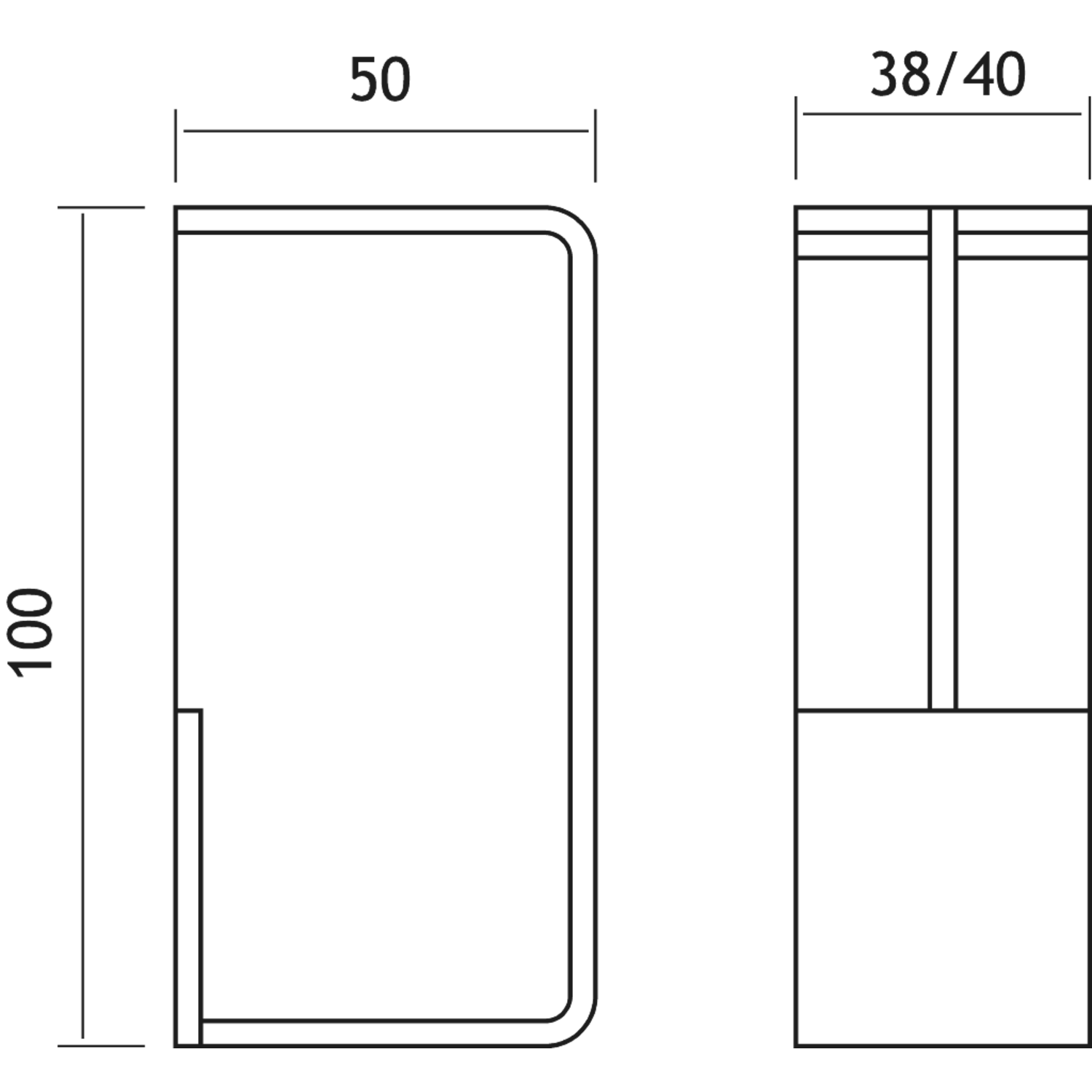 Schuifdeurgreep kube 40mm koper afgeronde hoeken