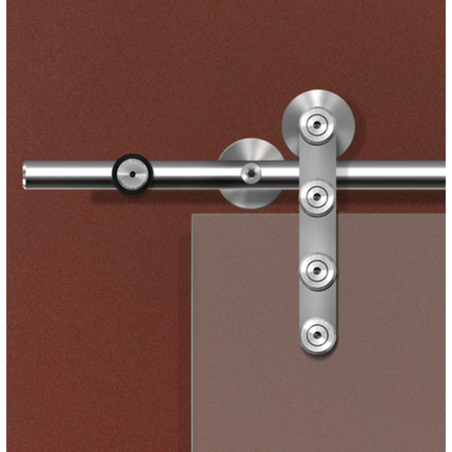 Flatec IV glasschuifdeurset RVS 100kg l.2100mm voor deurbladbreedte 910-1000mm