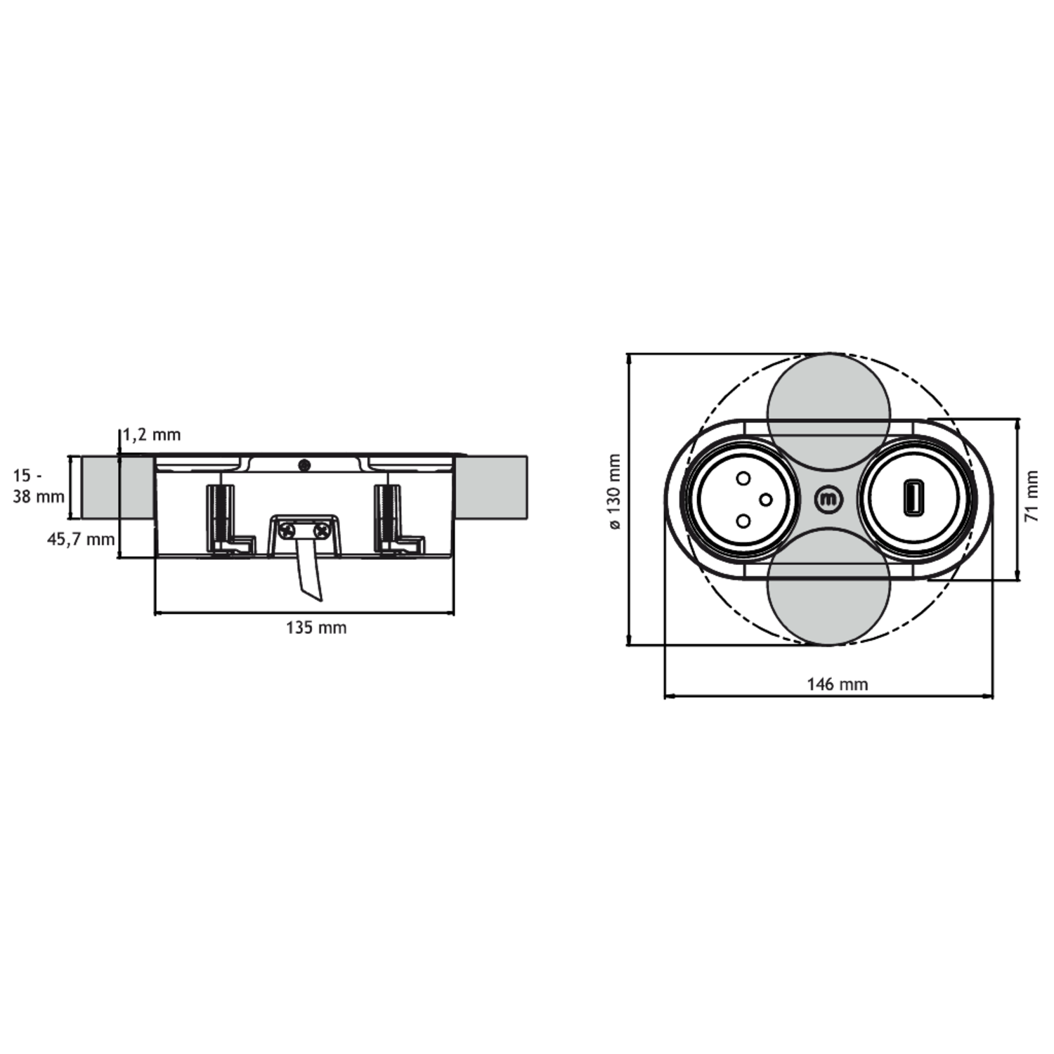 Eight zwart d-nl-l 1 stopcontact + 1 usb