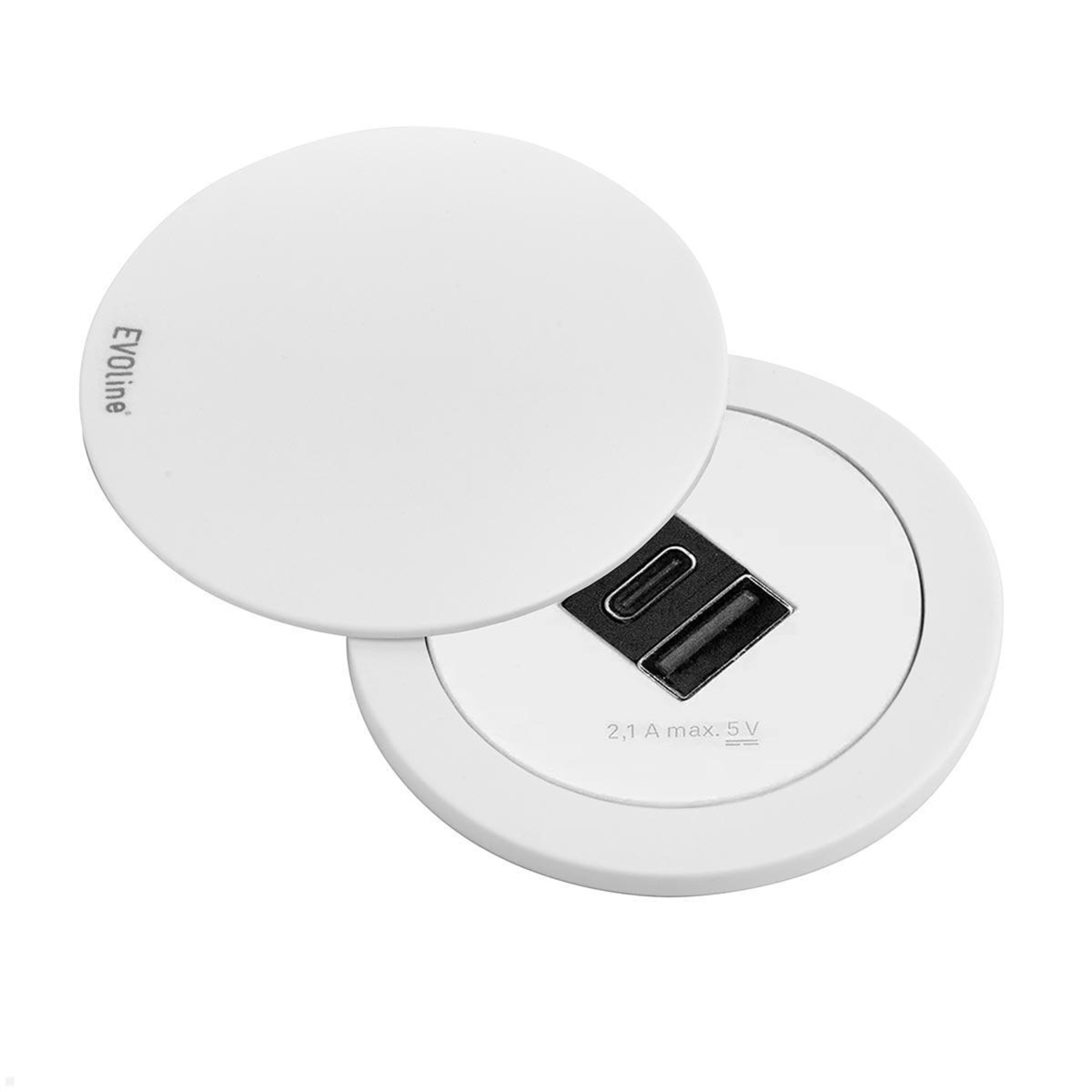 Evoline One usb a/c charger 5v 2.1a wit + draaideksel