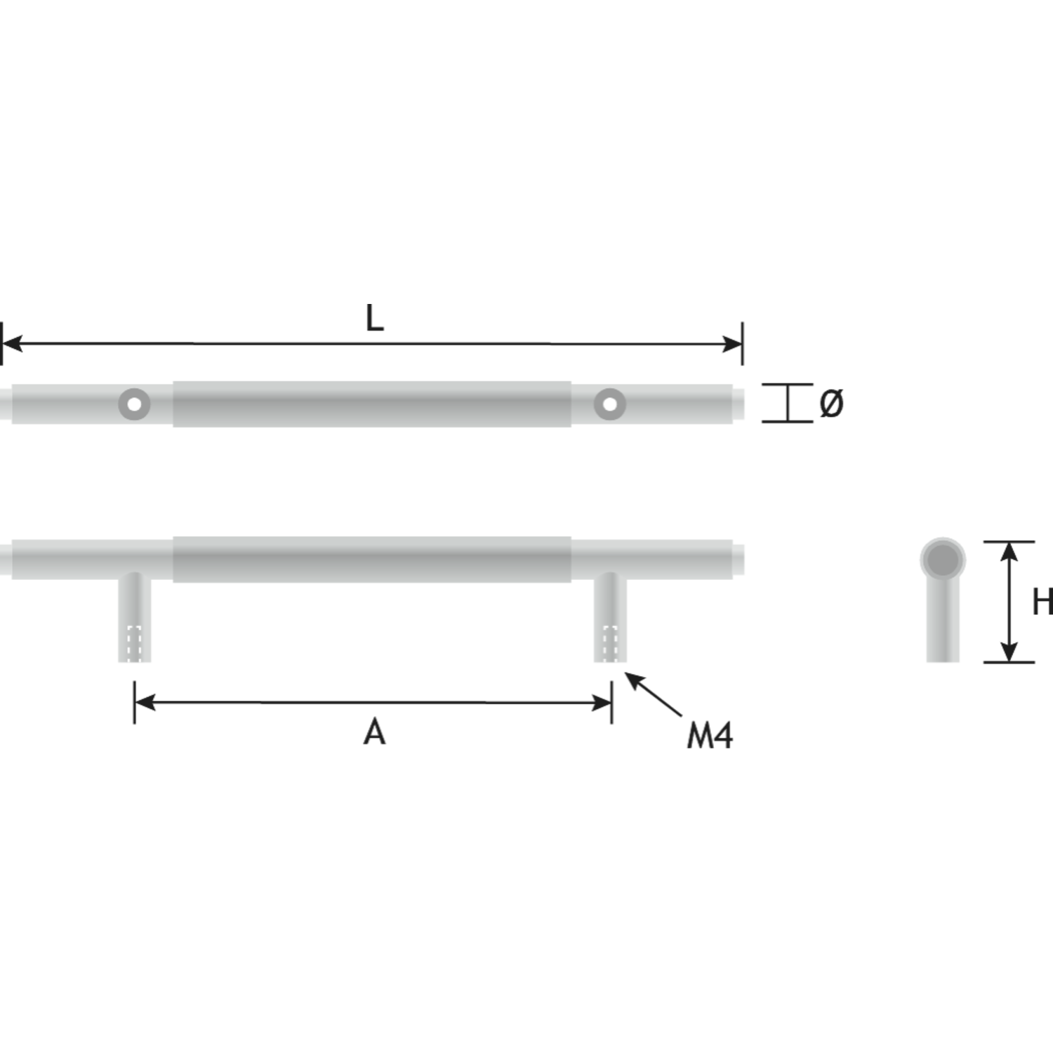 Gekrulde T-greep ø12 ba 320 384x35mm mat zwart