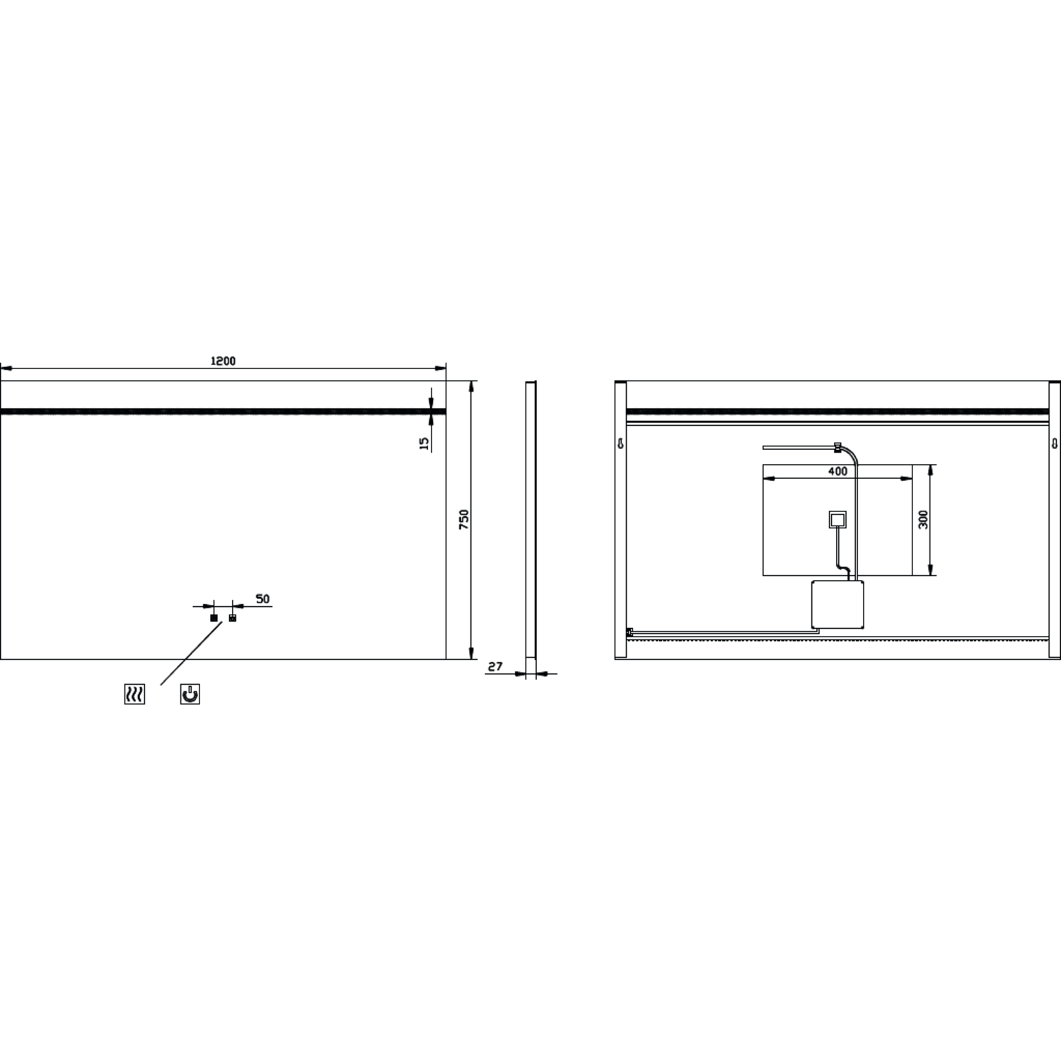 Spiegel 1200x750 led boven+kelvinch.+verwarming