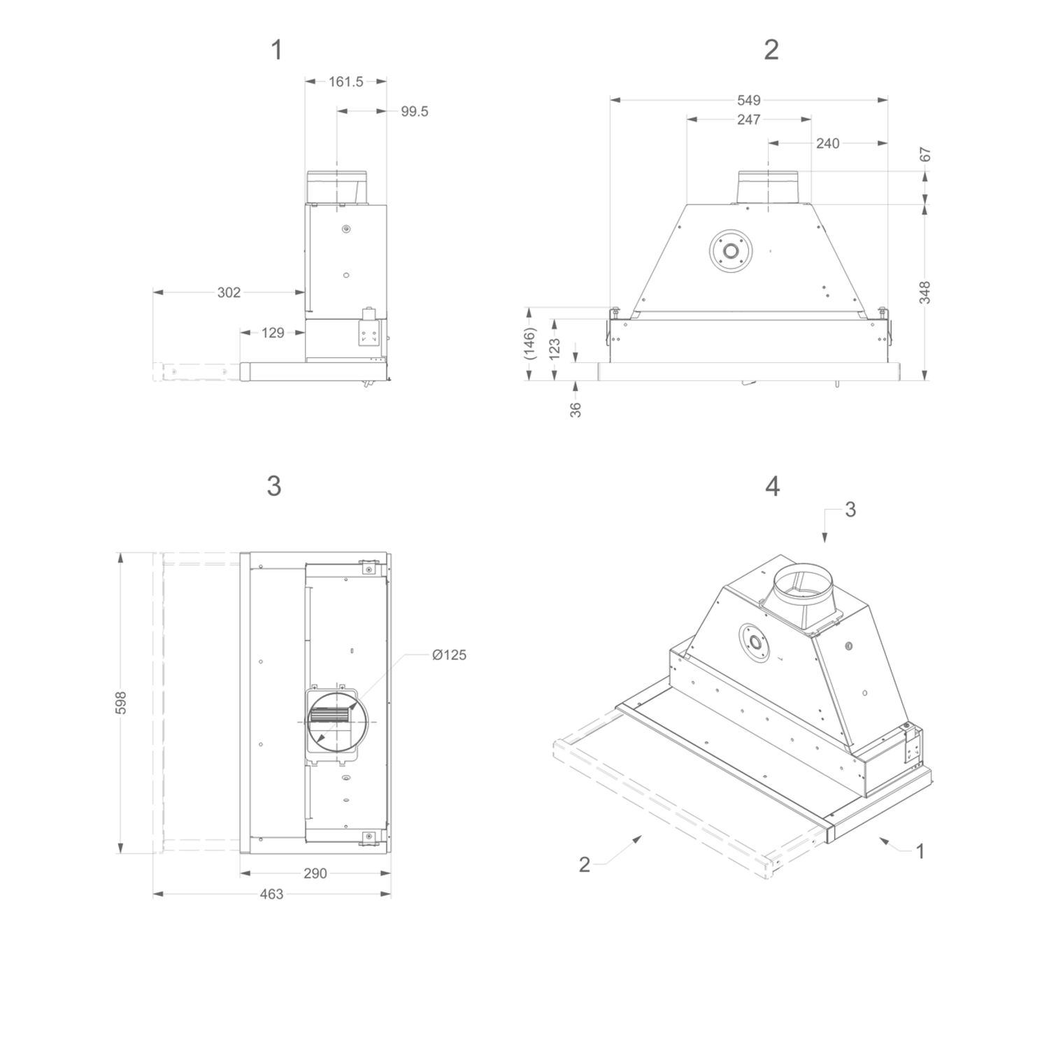 Novy telescopische dampkap 60 cm RVS knop