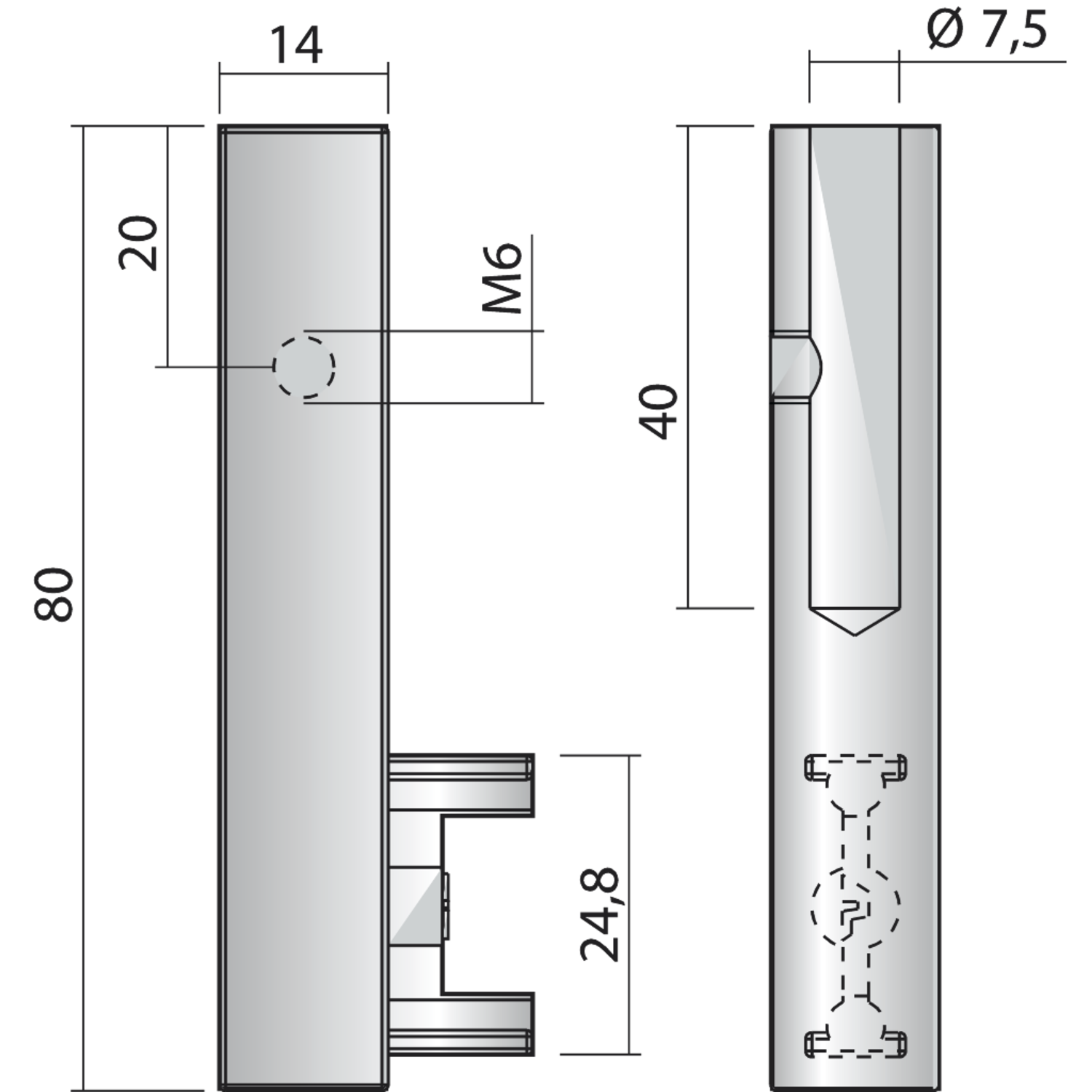 Kastbaarhouder linear 4 alu zwart links
