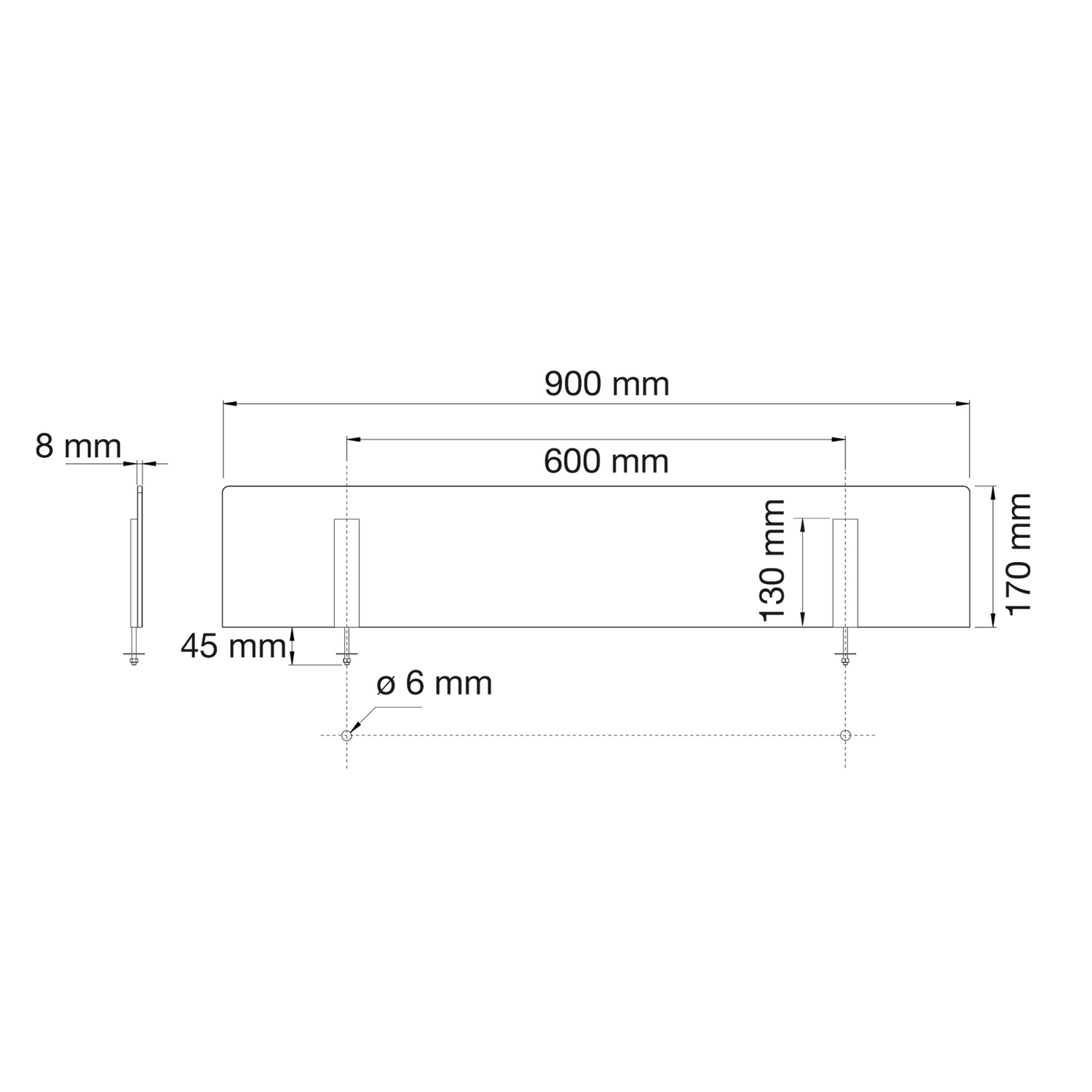 Bescherming eiland glas /chroom te boren 900mmmag magnetisch