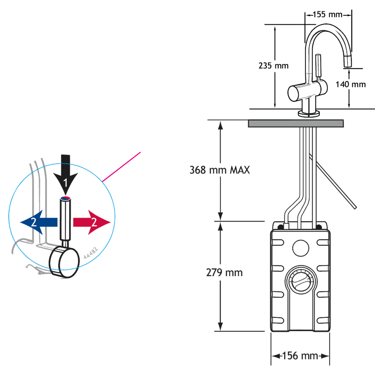 Insinkerator 3n1c 3 in 1 l-water tap chroom  +tank + aansluitset