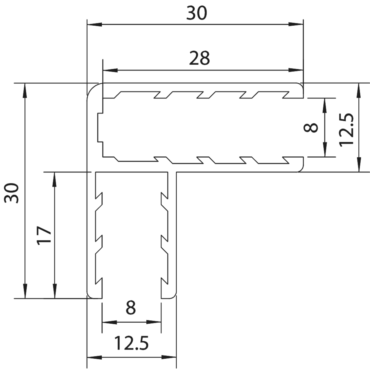 Hoekprofiel, voor 8 mm glas, L2300, glanzend aluminium