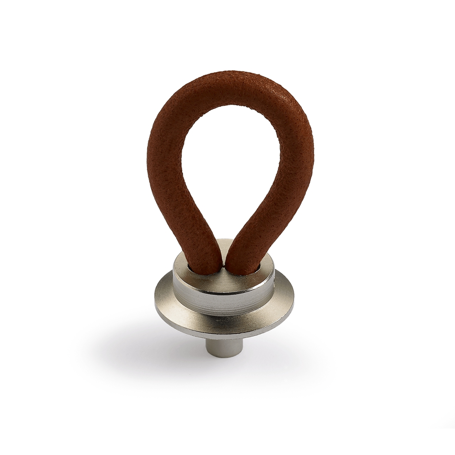 Knop Filaga, L 20 mm, H 32 mm, Donkerbruin leer / mat vernikkeld