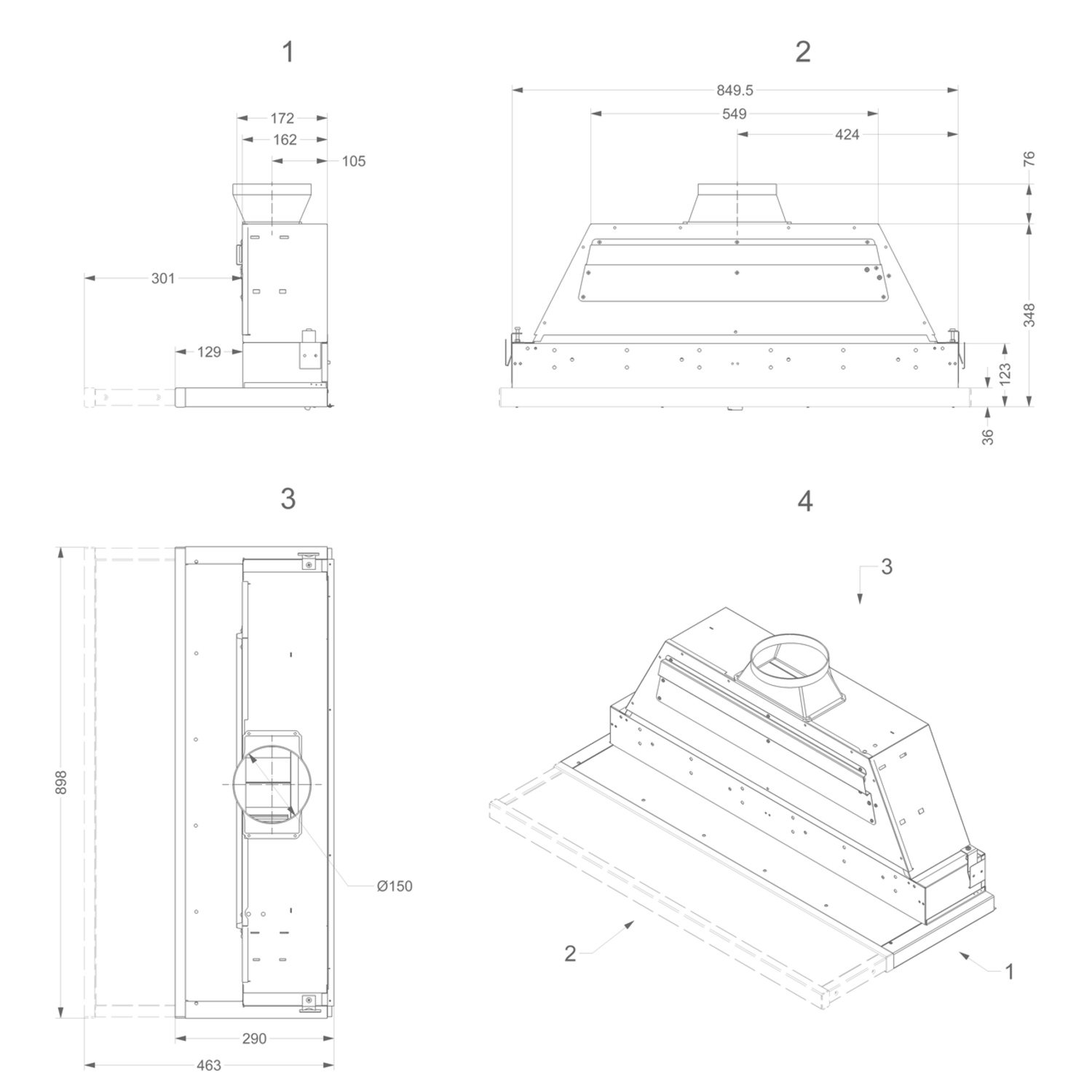 Novy telescopische dampkap 90cm RVS dub motor knop