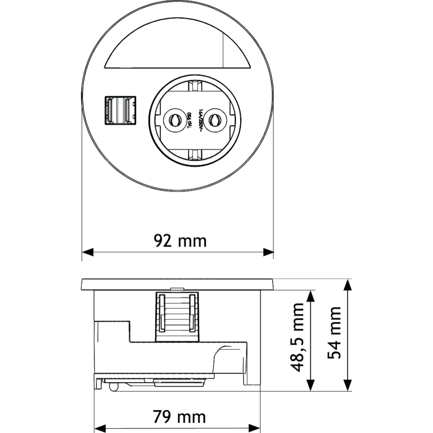Evoline circle 80 b-f + usb ac zwart