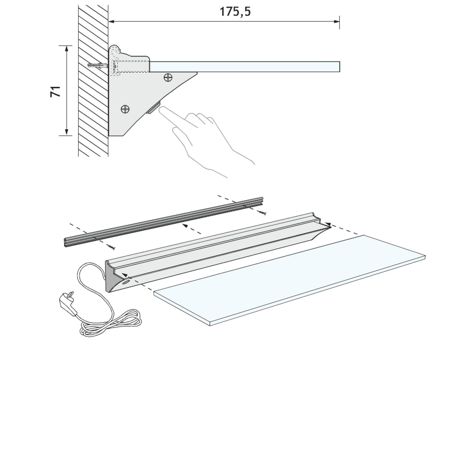 Mono teo led glastablet 900mm 4,8W 230V 4000K