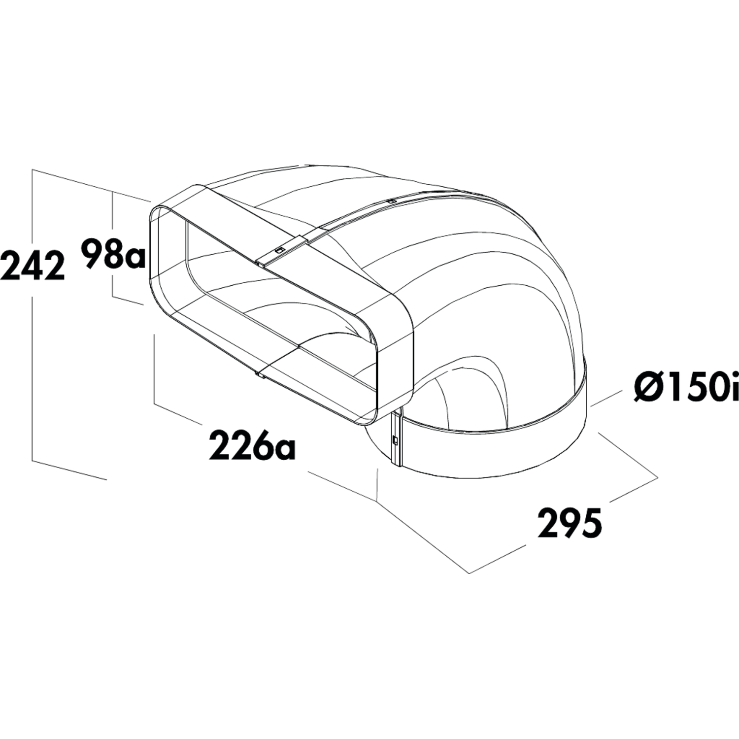 Hoek adapter vr vlak kanaal(94x227x205mm