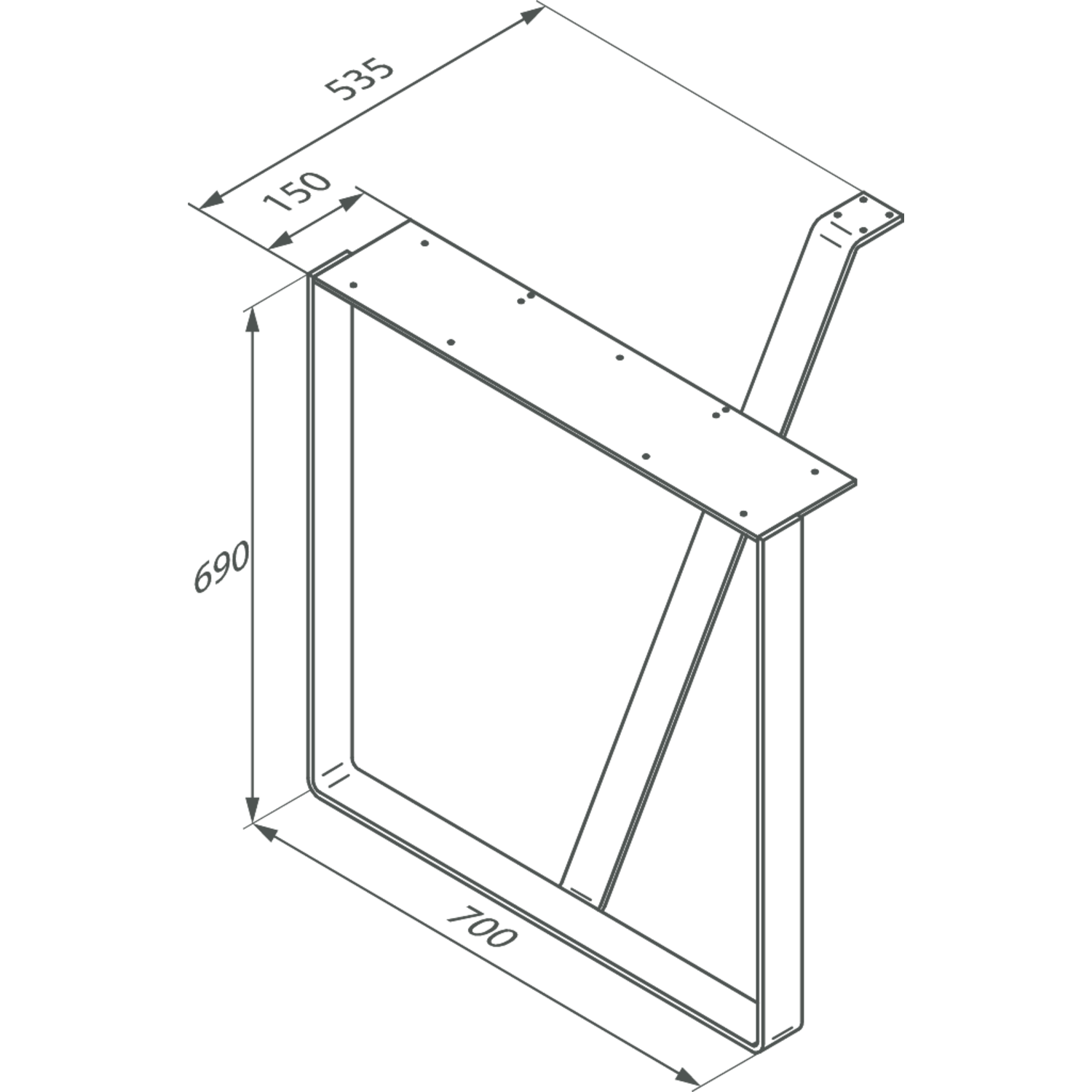 U-poot vrijst.tafel chr. h=690mm/b=700mm