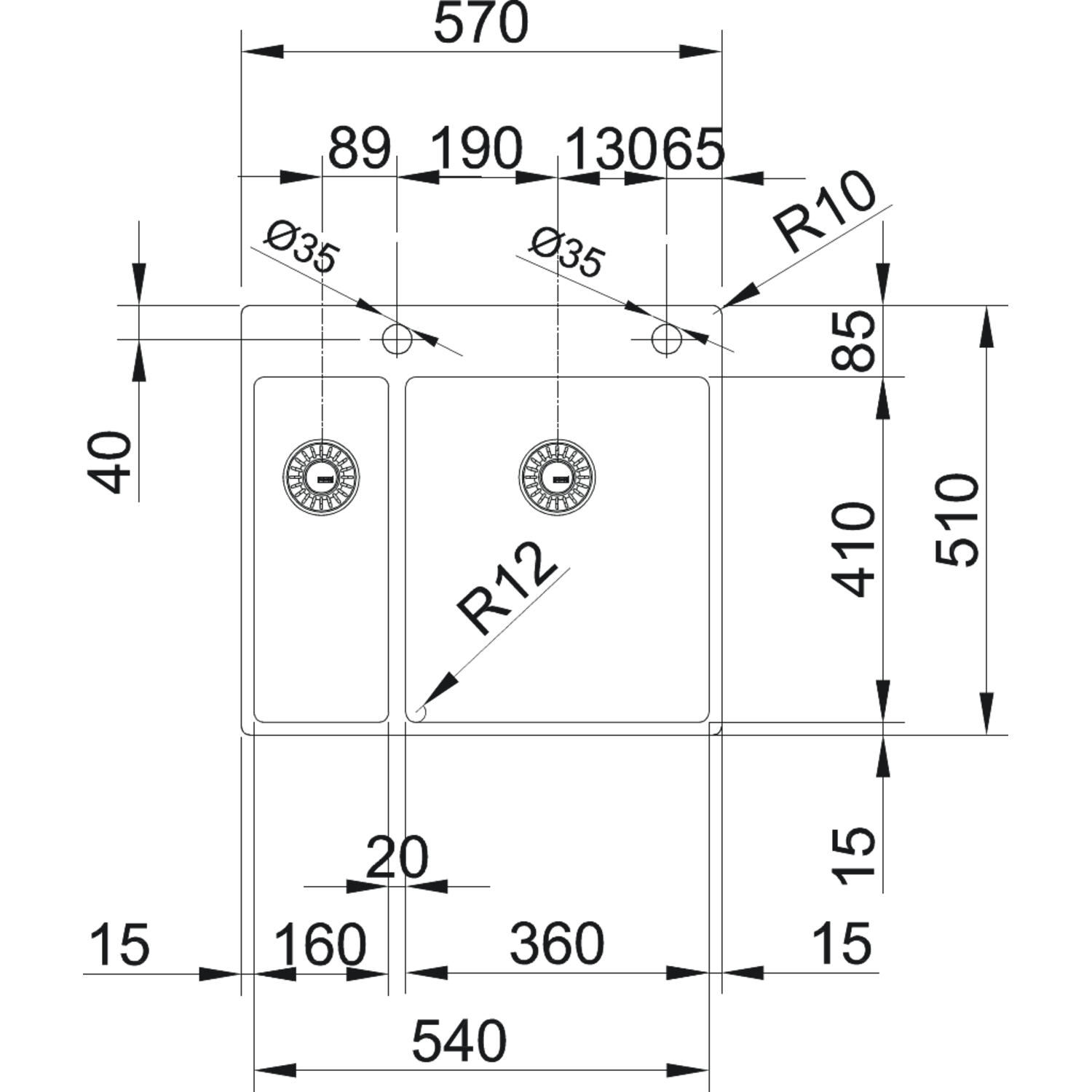 Box - Vlakbouw- , SlimTopspoelbak / 570 x 510 mm / Glad
