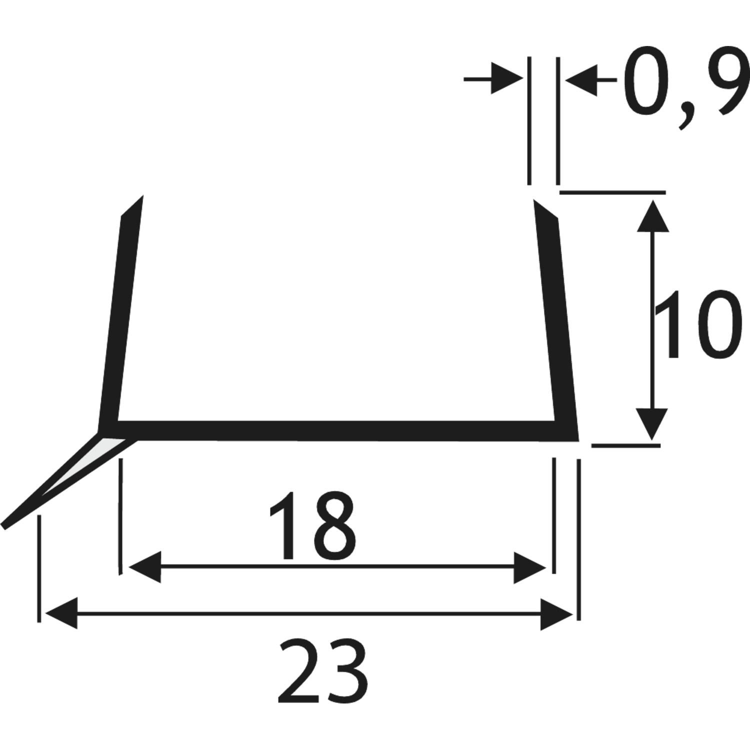 U-prof.vr plinten 16/18mm (4m) zwart