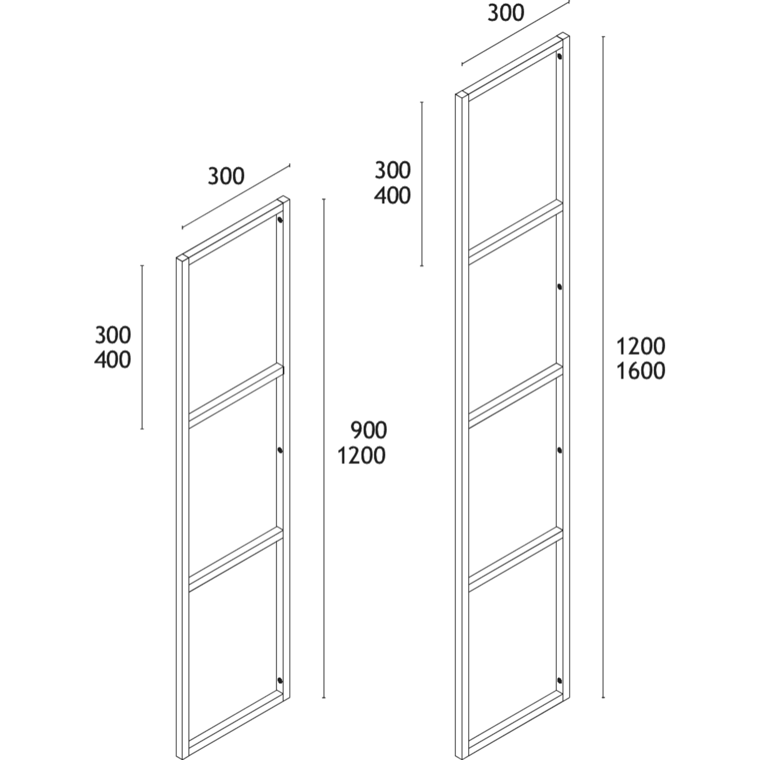 Three wandrekelement 1600mm/4 vak zwart mat