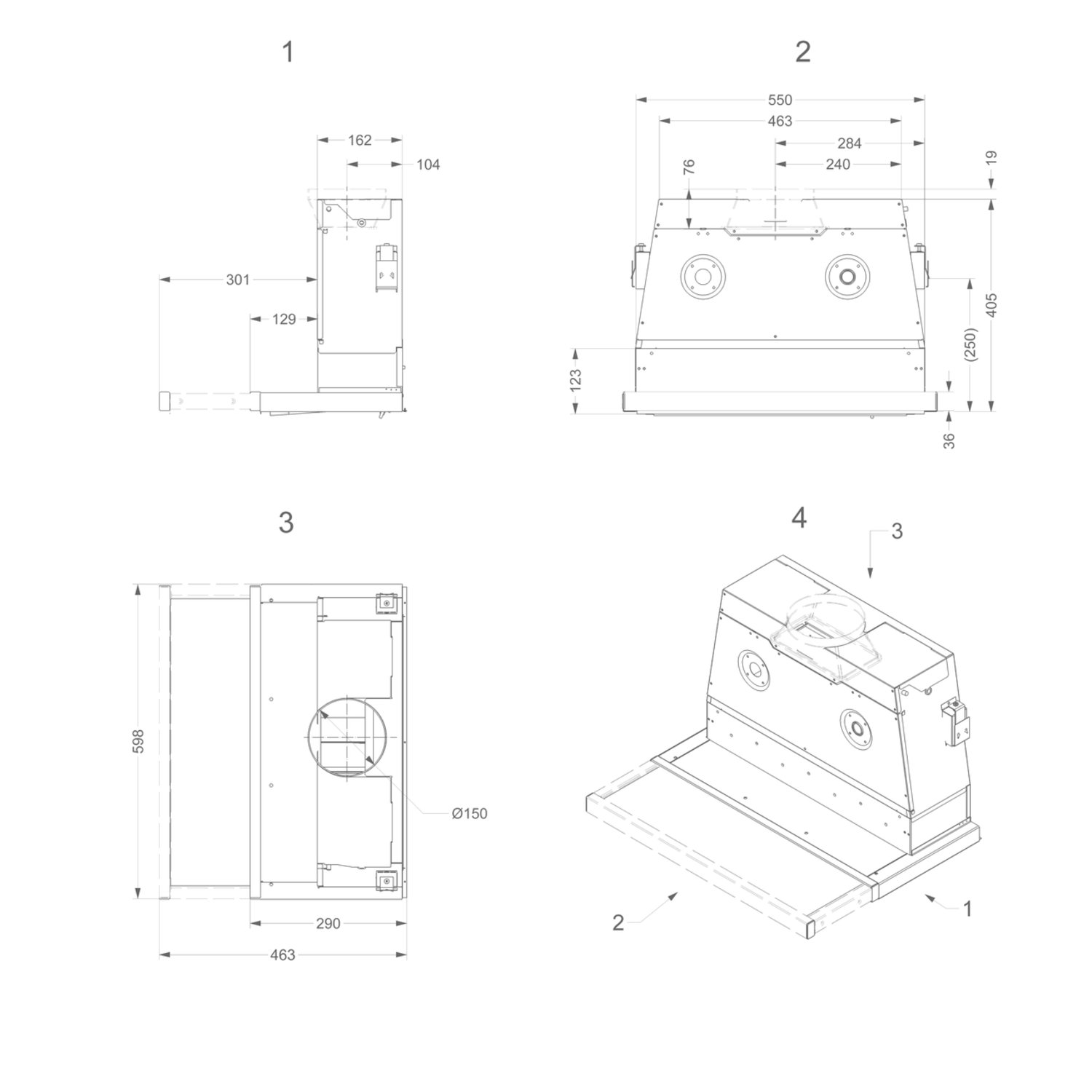 Novy telescopische dampkap 60cm RVS dub motor knop