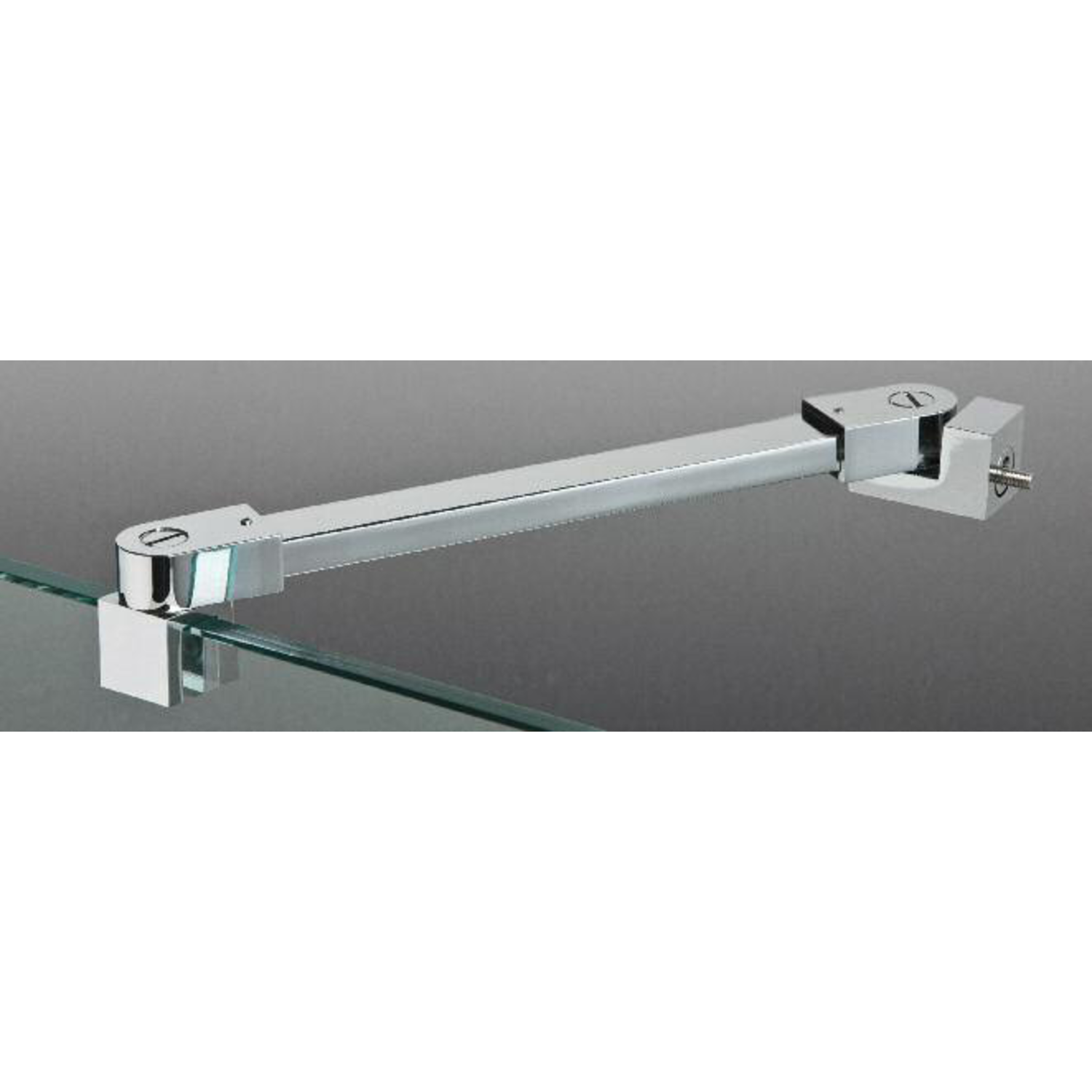 Stabilisatiestang wand/glas met dubbele scharnier, voor 8/12 mm glas, L557, geborsteld rvs effect