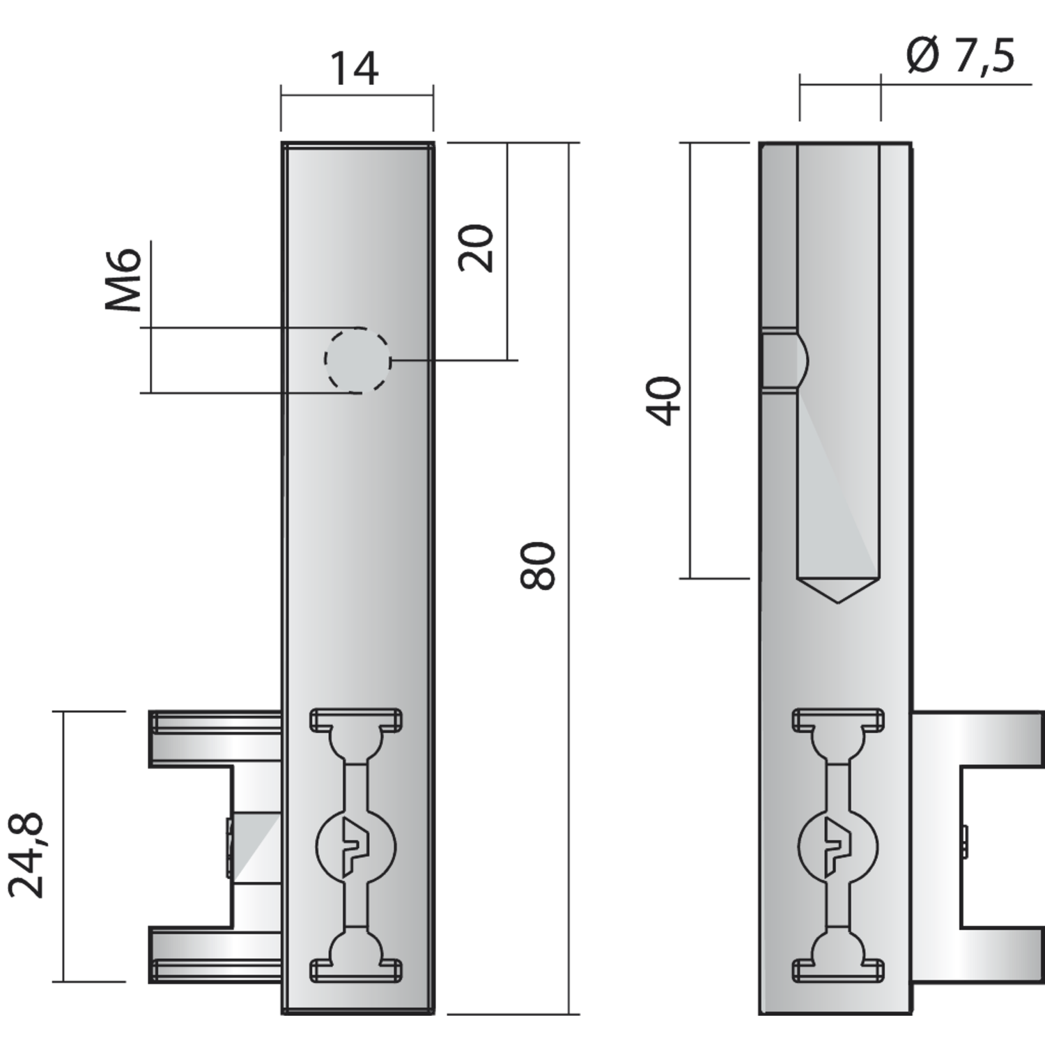 Kastbaarhouder linear 4 alu zwart hoek