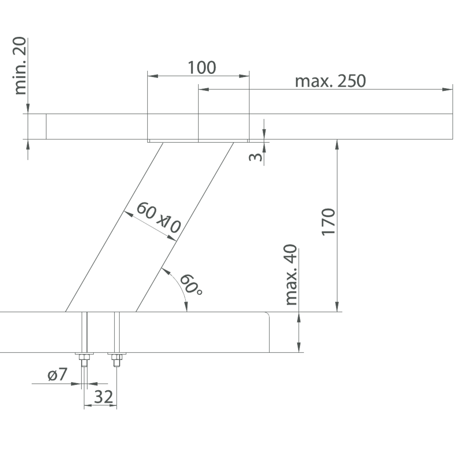 Barsteun korfu schuin h:170mm rvs