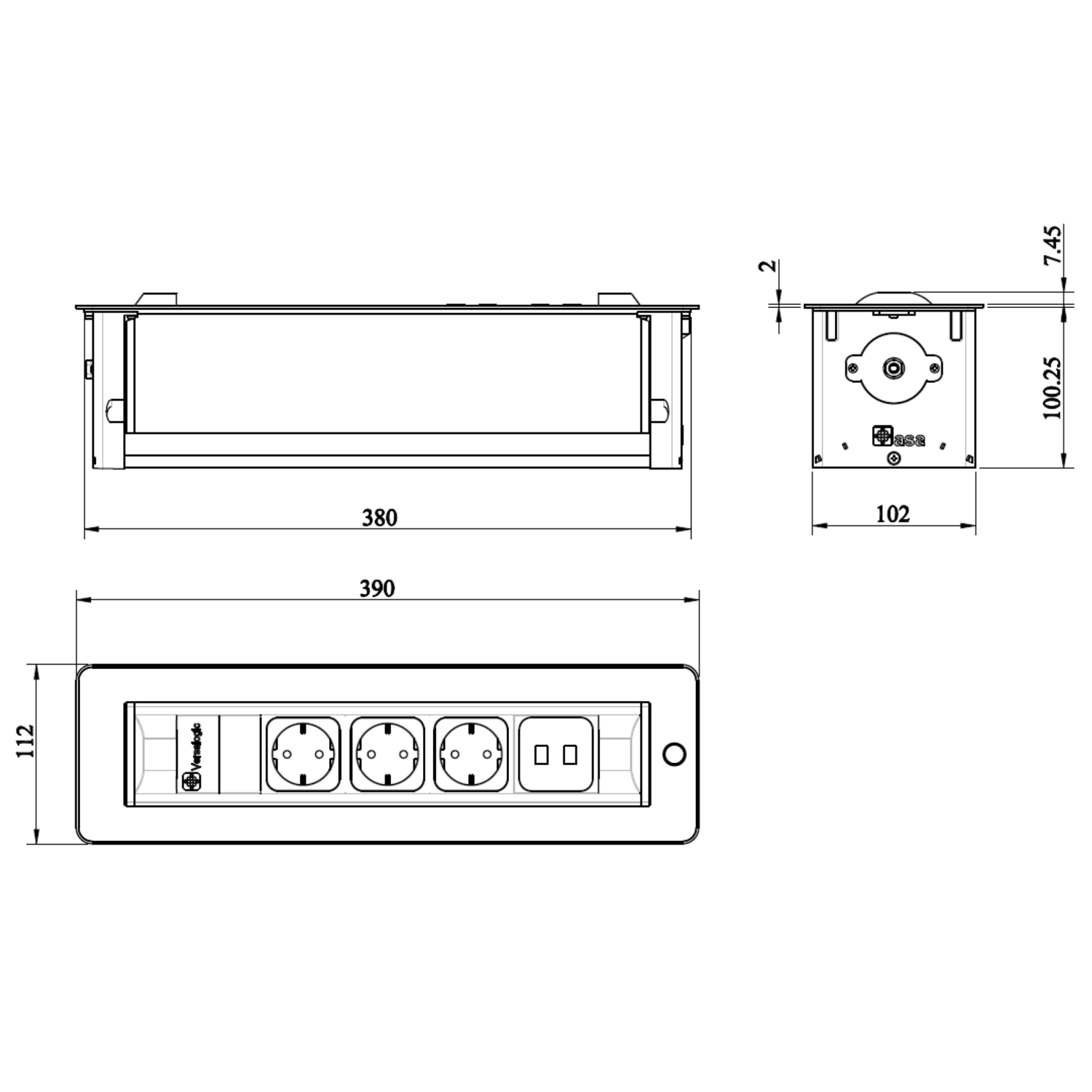 Versaturn b-f wit glas  3 st + 2 usbmet kabel 2000 met kabel 2000mm