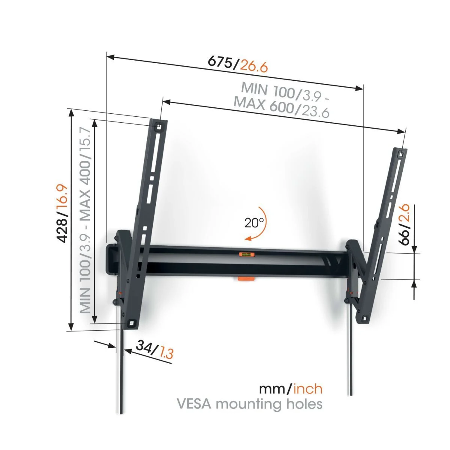 Tvm3615 wandsteun voor flatscreen 40-77" 35kg zwart kantelbaar 20°