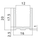 U-profiel, B16 H20 L1498, mat aluminium