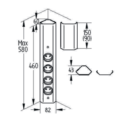 Energiezuil RVS 4 stopcontacten