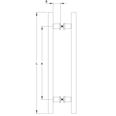 Paar vierkante deurgrepen, voor 6/12 mm glas, B15 H15 L200
